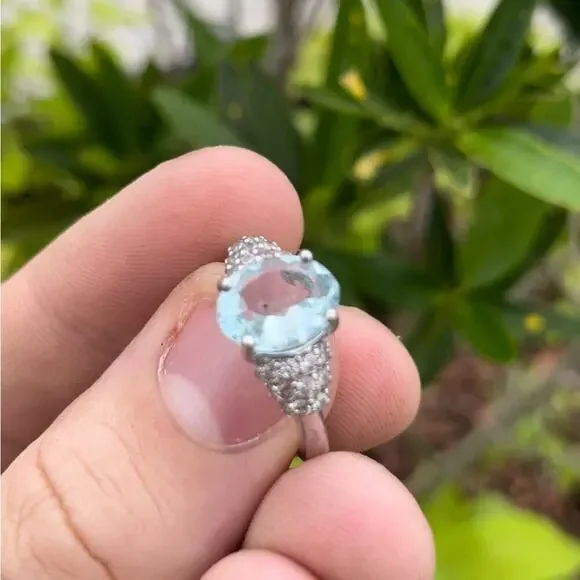 Aqua Topaz Silver 925 Ring - 6.5 - Picture 4 of 4